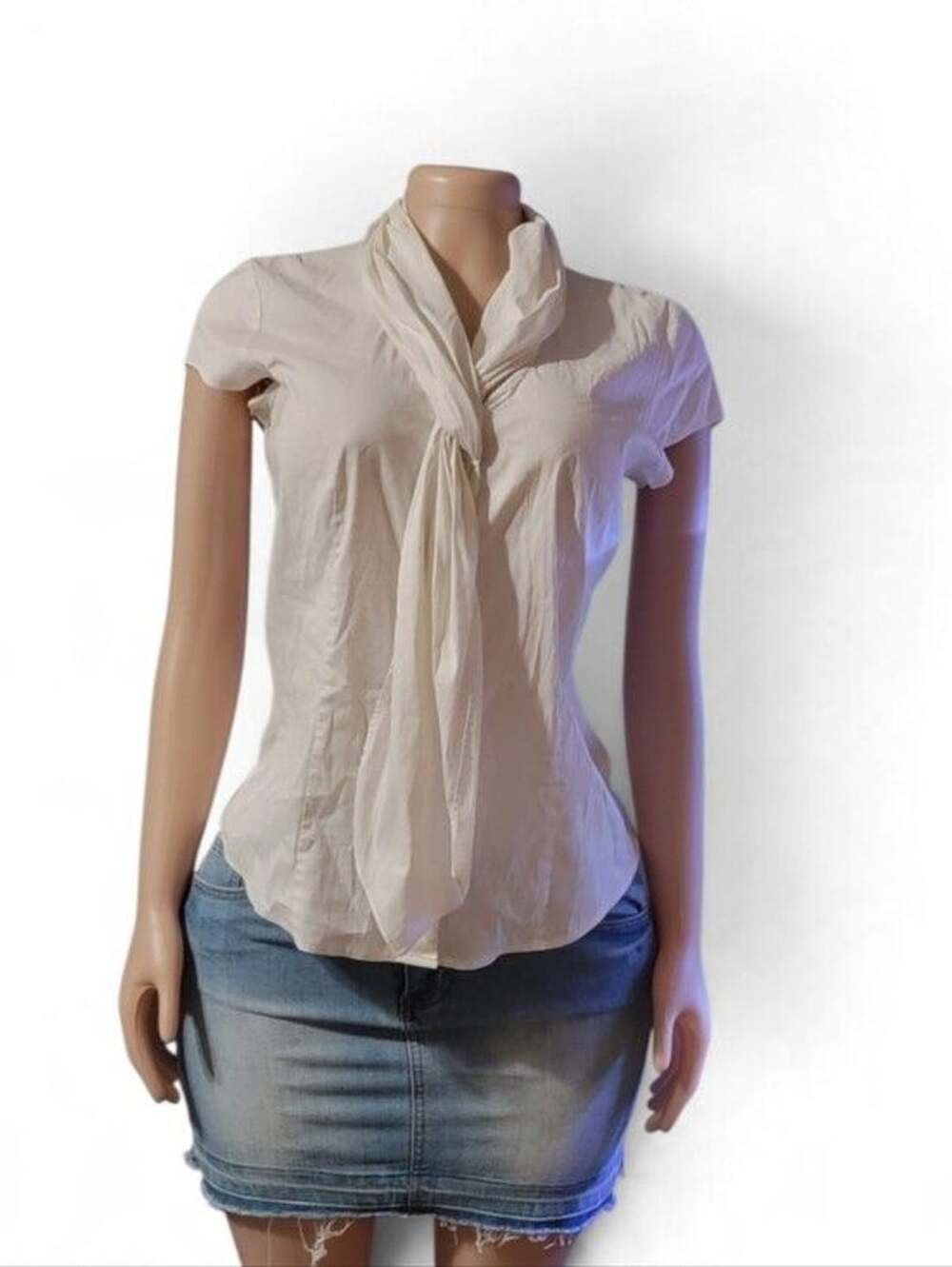 Talbots Cream Short Sleeve Tie-Neck Blouse Size 6